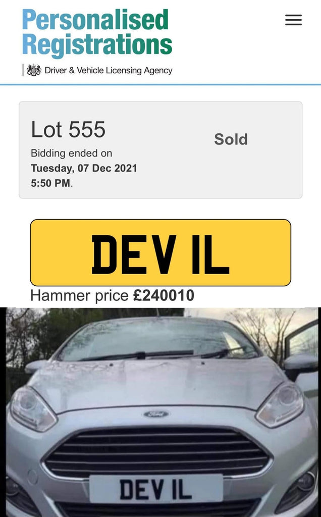 DVLA auction 'Devil' plate surfaces on a Ford Fiesta